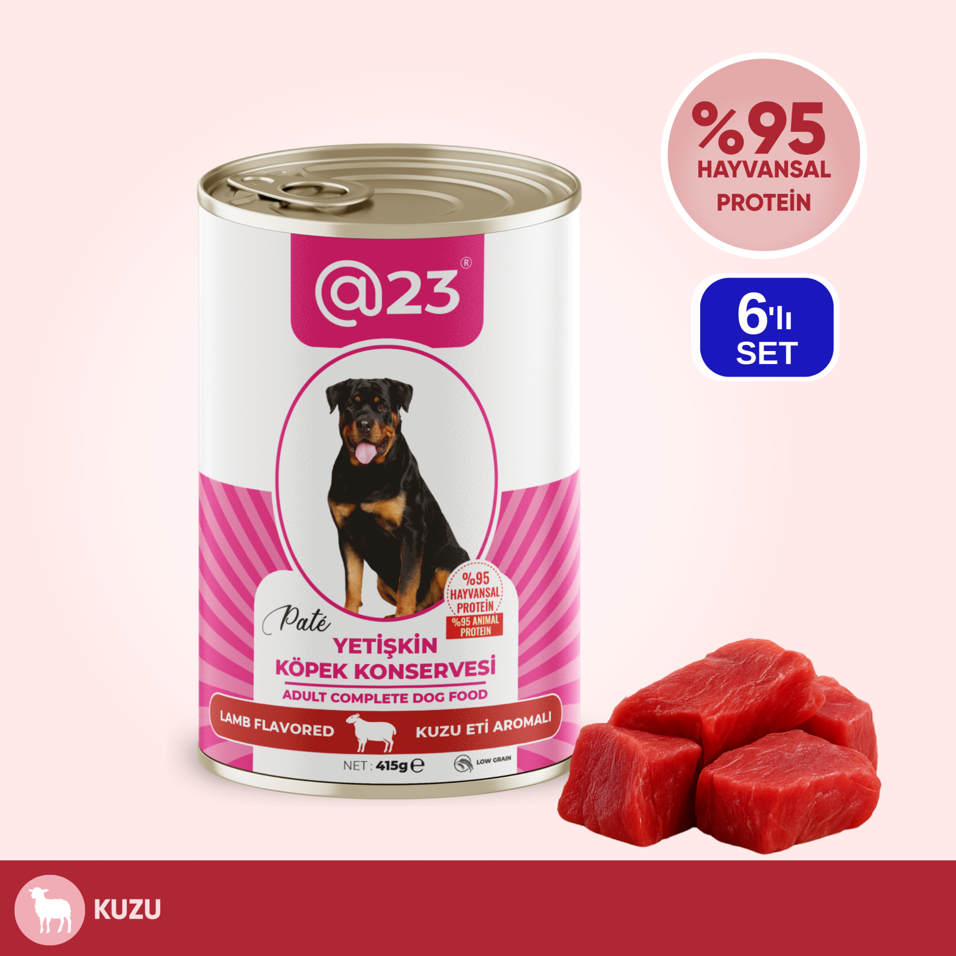 @23 Yetişkin Köpek Konservesi Kuzu Eti  Aromalı 415 g x 6 adet