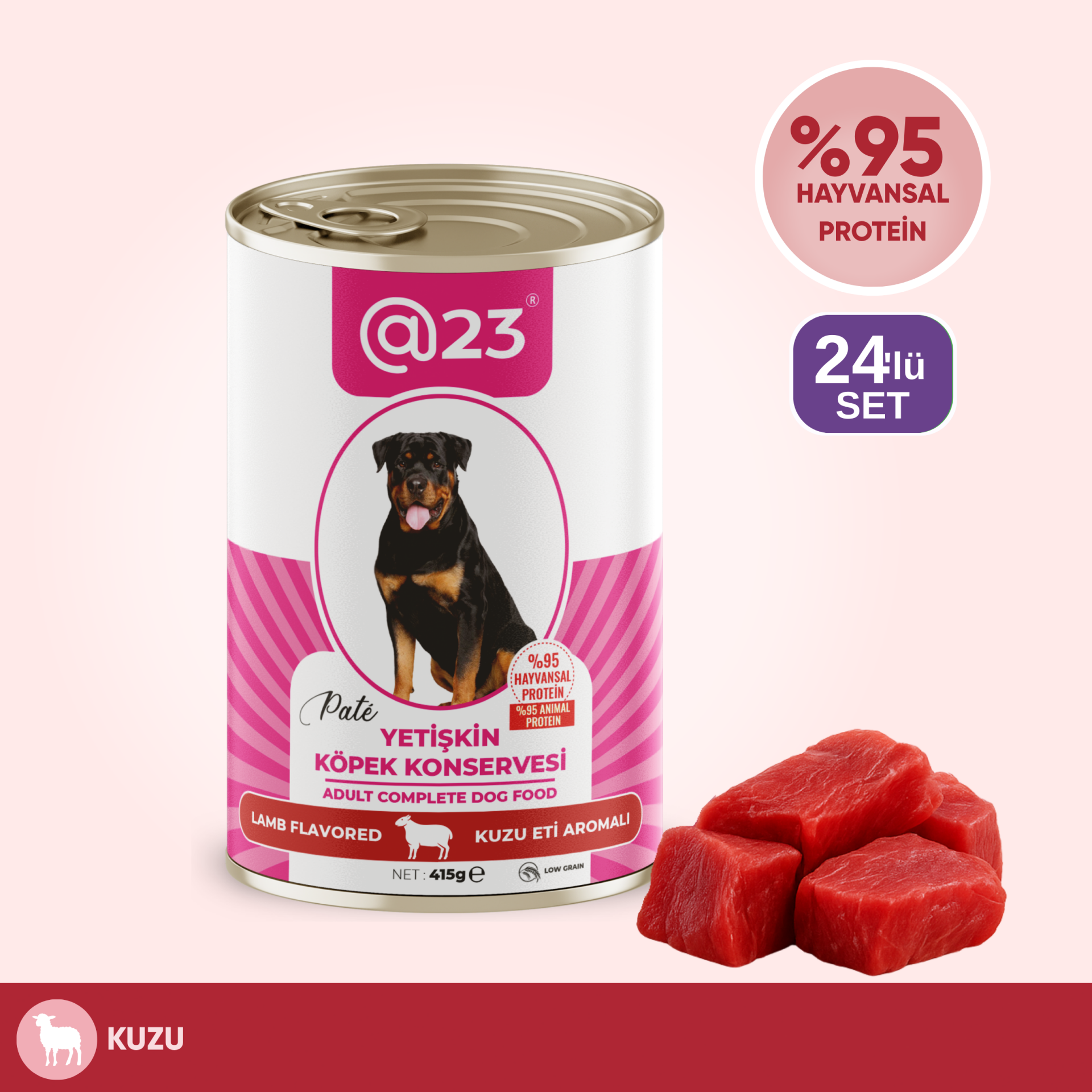 @23 Yetişkin Köpek Konservesi Kuzu Eti  Aromalı 415 g x 24 adet
