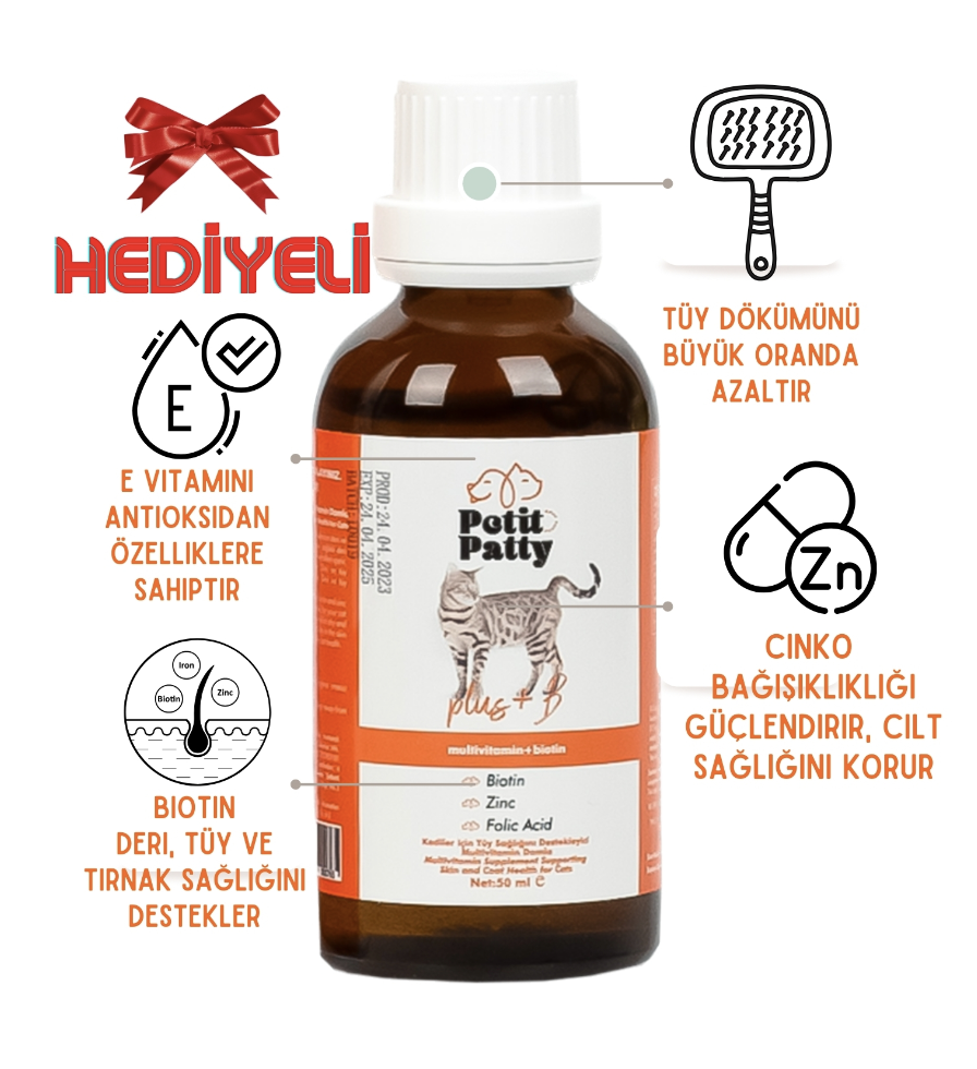 Petit Patty Plus B For Cats 50g Kediler İçin Tüy Dökülmesi Engelleyici Tüy Sağlığı Damlası