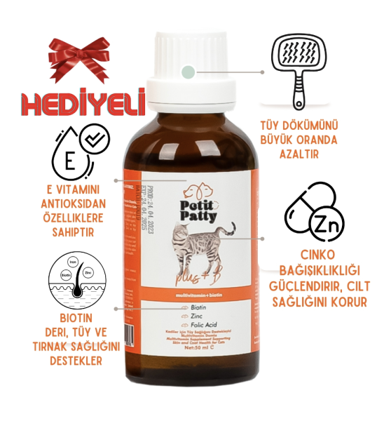 Petit Patty Plus B For Cats 50g Kediler İçin Tüy Dökülmesi Engelleyici Tüy Sağlığı Damlası