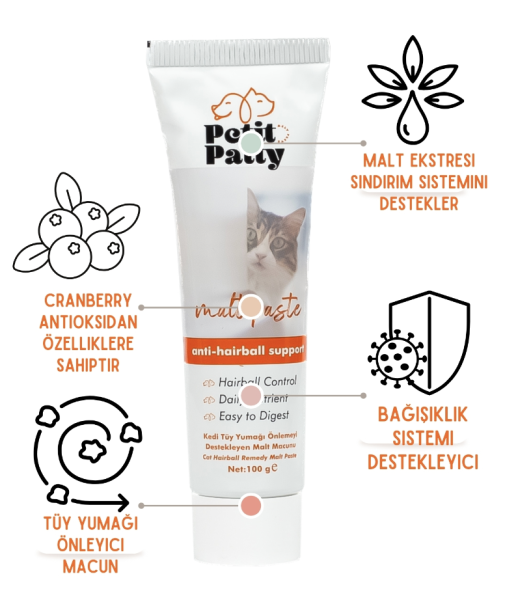 Petit Patty Malt Paste 100g (Kediler İçin Tüy Yumağı Önleyici Anti-Hairball Malt Macunu)