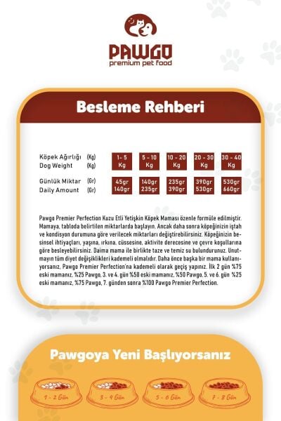 Pawgo Premier Perfection 15 Kg | Kuzu Etli | Yetişkin Köpek Maması