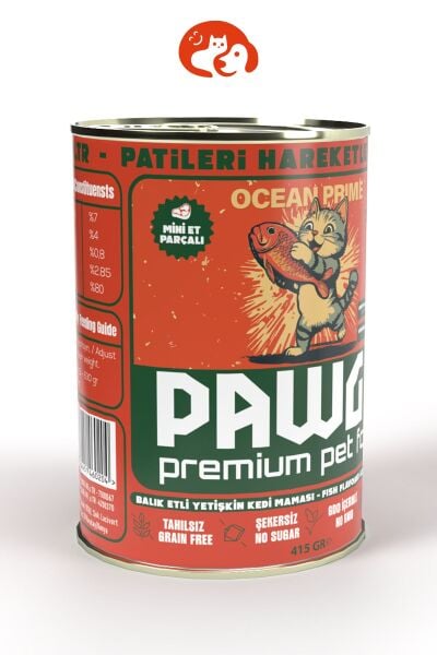 Pawgo Ocean Prime | Balıklı |400g X 24 | Parça Etli | Kedi Yaş Mama
