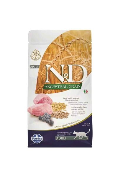 N&D Ancestral Kuzu Etli Ve Yaban Mersinli Tahıllı Yetişkin Kedi Maması 10 Kg