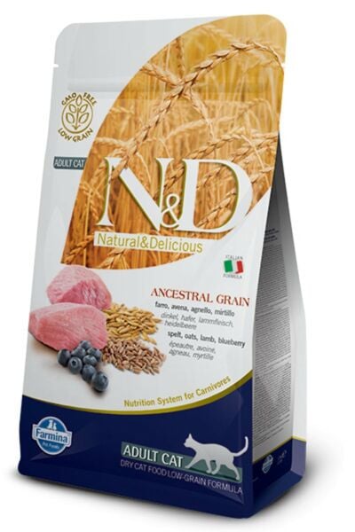 N&D Düşük Tahıllı Kuzu Etli Yaban Mersinli Yetişkin Kedi Maması 5 Kg
