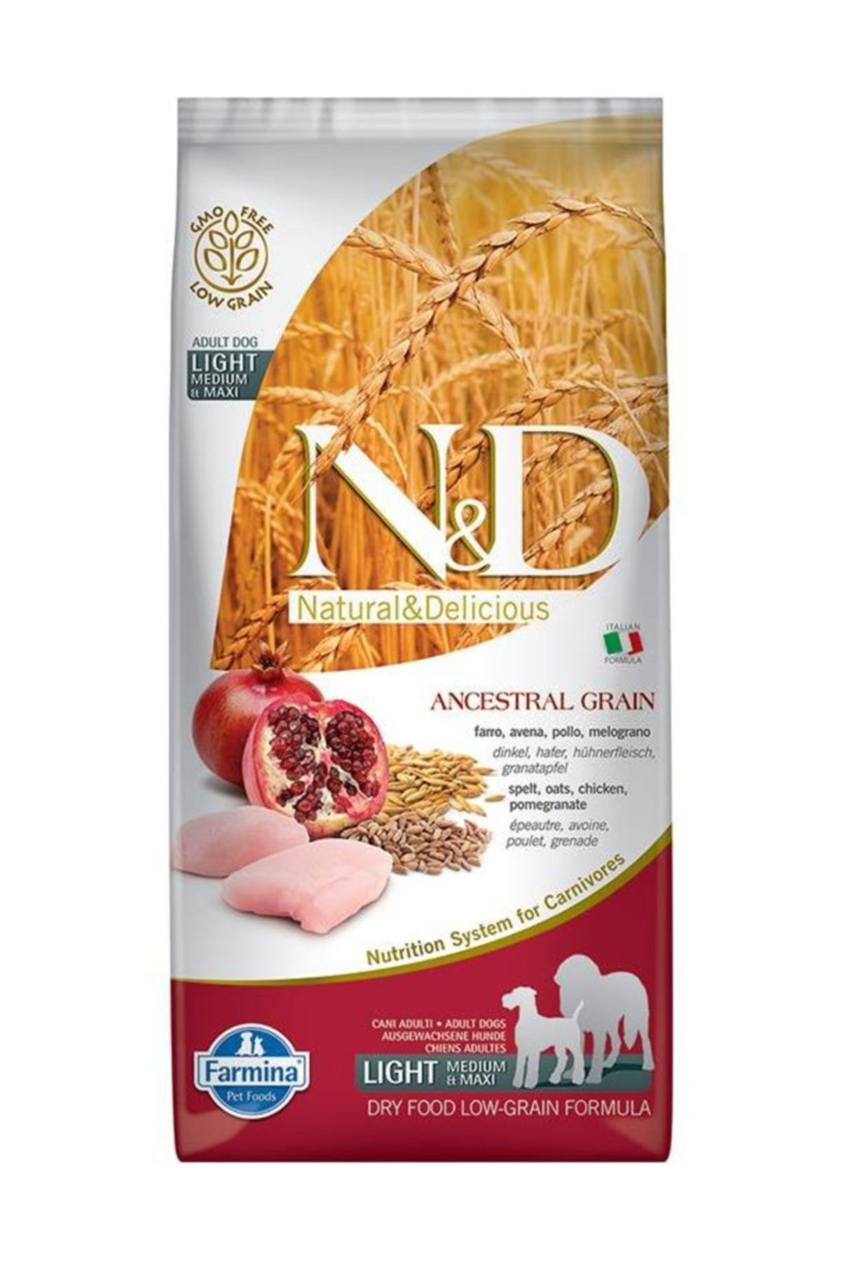 Düşük Tahıllı Orta Ve Büyük Irk Tavuklu Narlı Light Köpek Maması 12 Kg