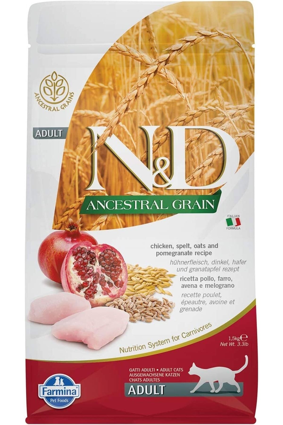 Ancestral Grain Tavuk Kılçıksız Buğday Yulaf Ve Narlı Yetişkin Kedi Maması 1.5 Kg