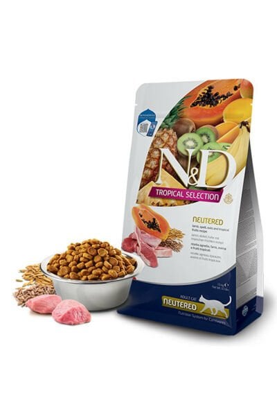 N&D Tropical Selection Kuzu Etli Ve Tropikal Meyveli Kısırlaştırılmış Kedi Maması 4+1 Kg
