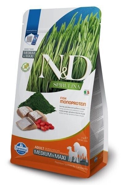 N&D Spirulina Ringa Balıklı Orta ve Büyük Irk Tahılsız Yetişkin Köpek Maması 2kg