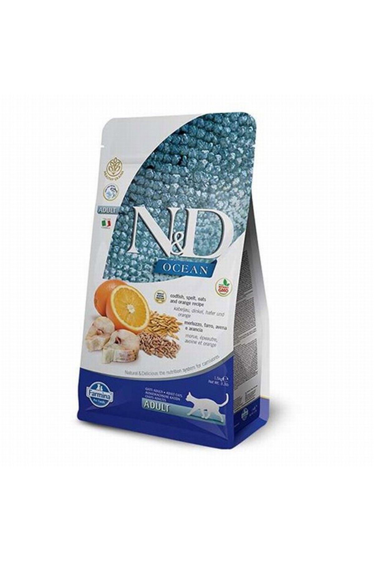 Nd Ocean Morina Balığı, Kılçıksız Buğday, Yulaf & Portakal Yetişkin Kedi Maması, 1,5 Kg