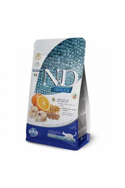 Nd Ocean Morina Balığı, Kılçıksız Buğday, Yulaf & Portakal Yetişkin Kedi Maması, 1,5 Kg