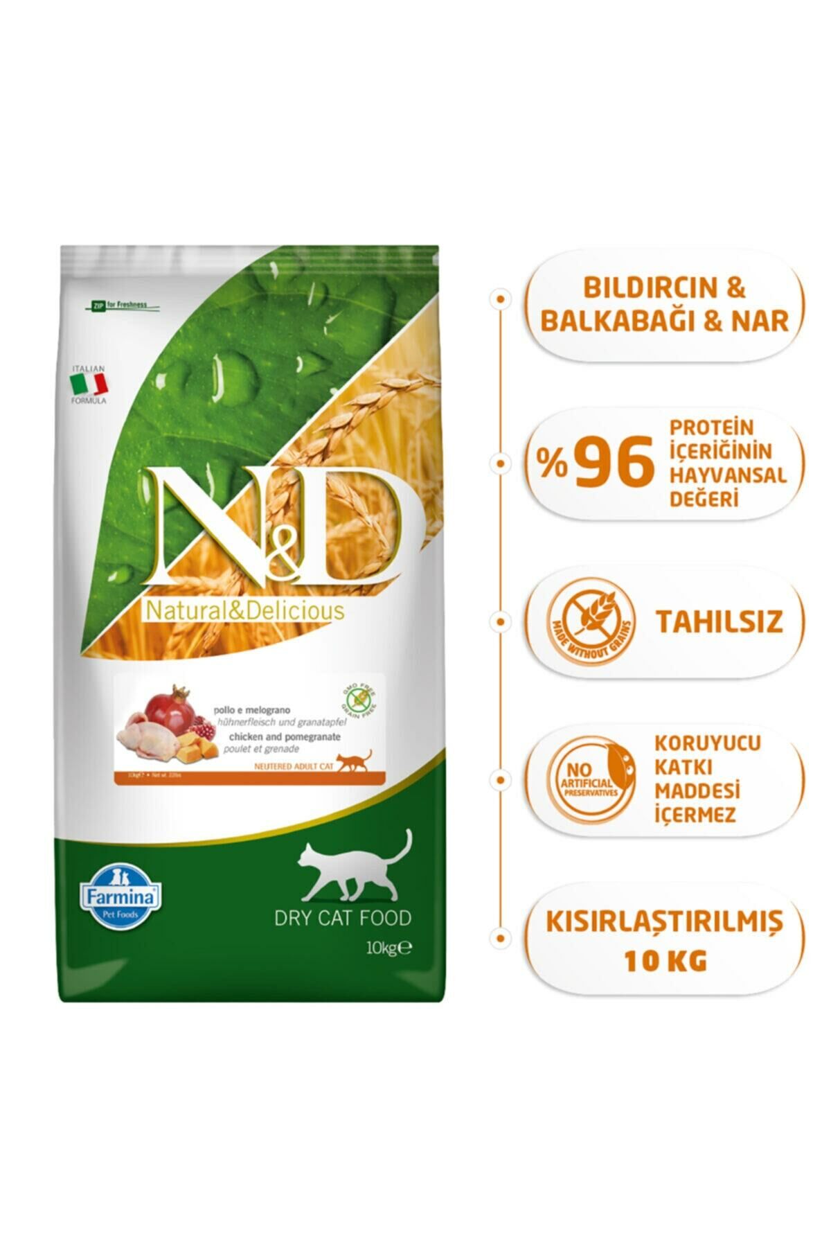 Nd Pumpkin Tahılsız Bıldırcın & Nar Kısırlaştırılmış Yetişkin Kedi Maması, 10 Kg
