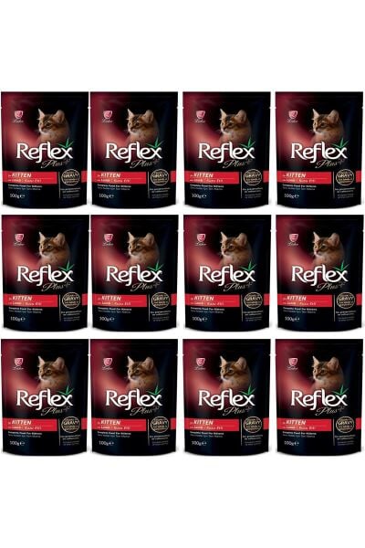 Reflex Plus Kuzu Etli Pounch Yavru Kedi Konservesi 100 gr 12'li Set