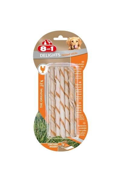 8 İn1 Delights Twisted Sticks Tavuklu Köpek Ağız Bakım Çubuğu 10'Lu 55 Gr