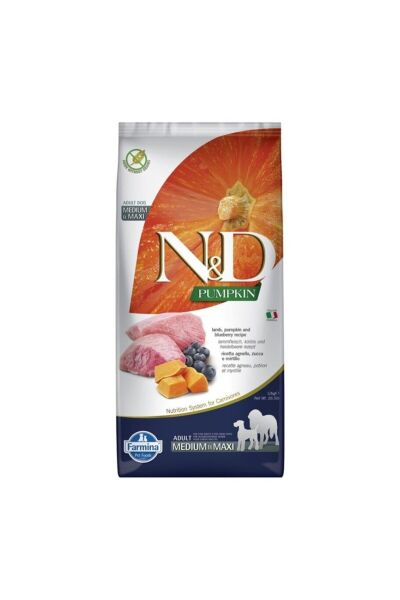 N&D Pumpkin Tahılsız Kuzulu Ve Yaban Mersinli Orta Ve Büyük Irk Yetişkin Köpek Kuru Maması 12 Kg