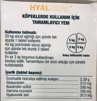 Farmadiet Hyaloral 12 tablet Büyük ve iri ırk Köpekler için (glukozamin eklem desteği tablet)  skt 19.07.2025